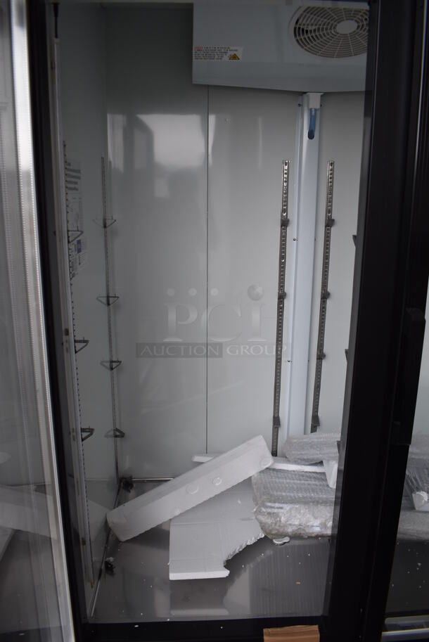 BRAND NEW SCRATCH AND DENT! Avantco 178GDC49HCB Metal Commercial 2 Door Reach Cooler Merchandiser w/ LED Lighting and Poly Coated Racks on Commercial Casters. 115 Volts, 1 Phase. 53x32x84. Tested and Working! - Image 4 of 7