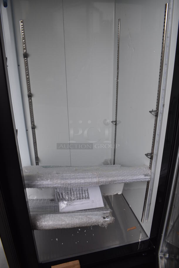 BRAND NEW SCRATCH AND DENT! Avantco 178GDC49HCB Metal Commercial 2 Door Reach Cooler Merchandiser w/ LED Lighting and Poly Coated Racks on Commercial Casters. 115 Volts, 1 Phase. 53x32x84. Tested and Working! - Image 6 of 7