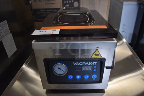 BRAND NEW SCRATCH AND DENT! VacPak-It 186VMC10OP Stainless Steel Commercial Countertop Chamber Vacuum Packaging Machine with 10 1/4" Seal Bar and Oil Pump. 120 Volts, 1 Phase. 13x19x15. Tested and Powers On But Does Not Seal