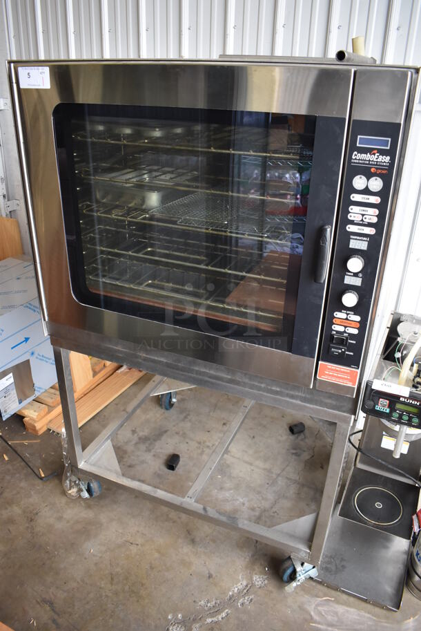 Groen CBE-10G Stainless Steel Commercial Natural Gas Powered Combi Convection Oven Steamer on Stand w/ Commercial Casters. 75,000 BTU. 42x43x67