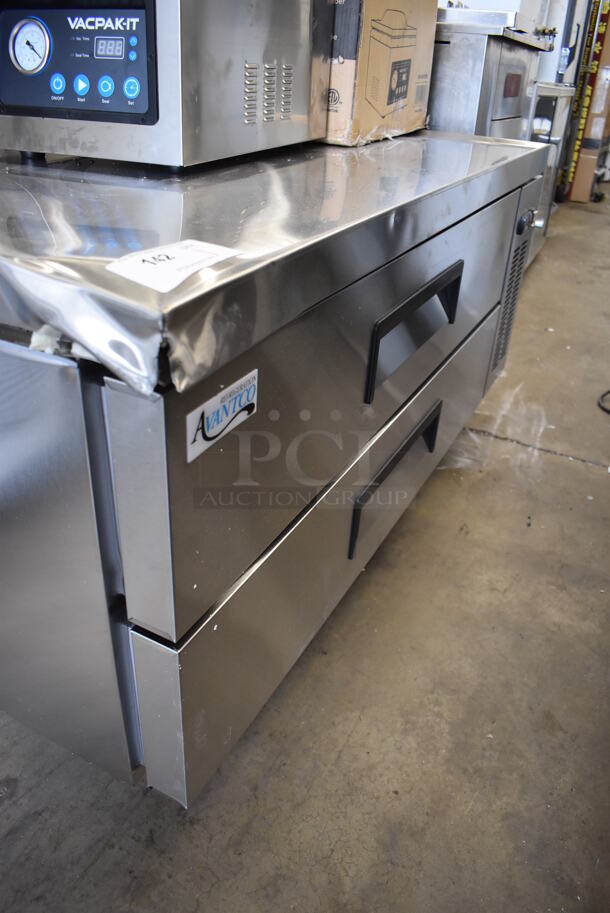 BRAND NEW SCRATCH AND DENT! Avantco 178CBE52HC Stainless Steel Commercial 2 Drawer Chef Base on Commercial Casters. 115 Volts, 1 Phase. 52x32x26. Tested and Working!