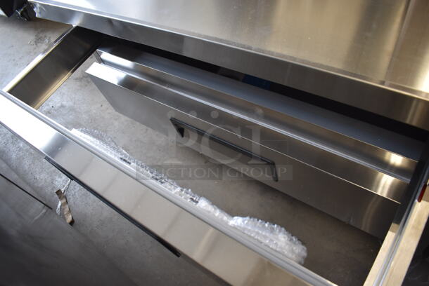 BRAND NEW SCRATCH AND DENT! Avantco 178CBE52HC Stainless Steel Commercial 2 Drawer Chef Base on Commercial Casters. 115 Volts, 1 Phase. 52x32x26. Tested and Working! - Image 4 of 7