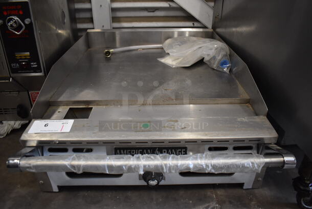 American Range Stainless Steel Commercial Countertop Natural Gas Powered Flat Top Griddle. 24x32x11