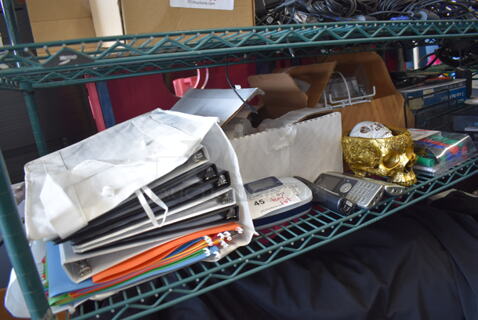 ALL ONE MONEY! Tier Lot of Various Items Including Receipt Printer Paper, Binders, Markers and Phones