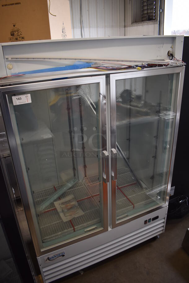 BRAND NEW SCRATCH AND DENT! Avantco 178GDC49FHCW Metal Commercial 2 Door Reach In Freezer Merchandiser w/ LED Lighting and Poly Coated Racks on Commercial Casters. 115 Volts, 1 Phase. 53x32x84. Tested and Working! - Image 8 of 8