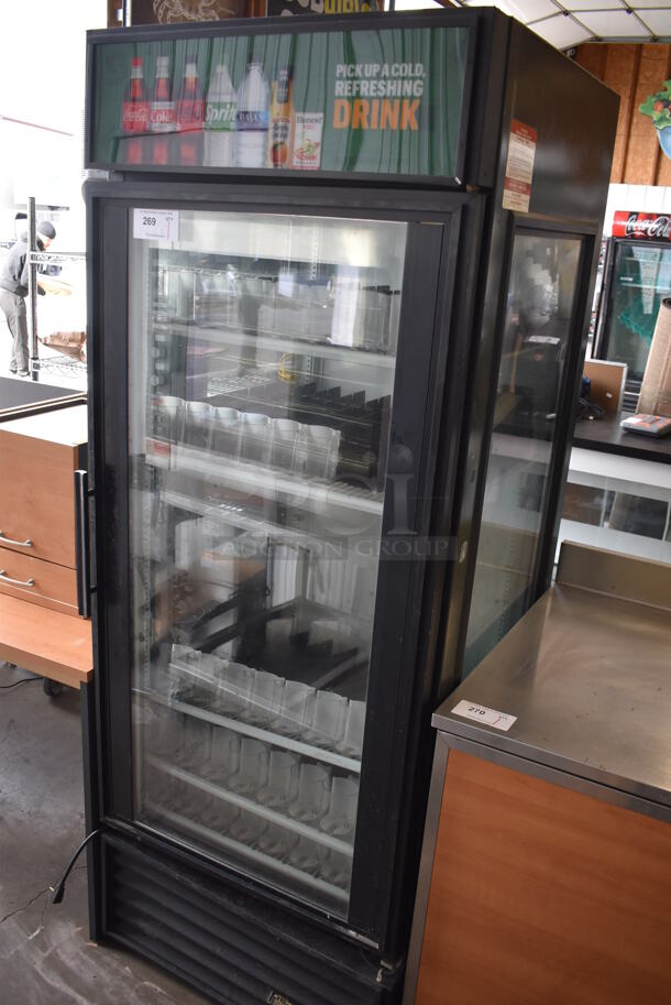 True GEM-26 Metal Commercial Single Door Reach In Cooler Merchandiser w/ Poly Coated Racks. 115 Volts, 1 Phase. 30x30x79. Tested and Working!