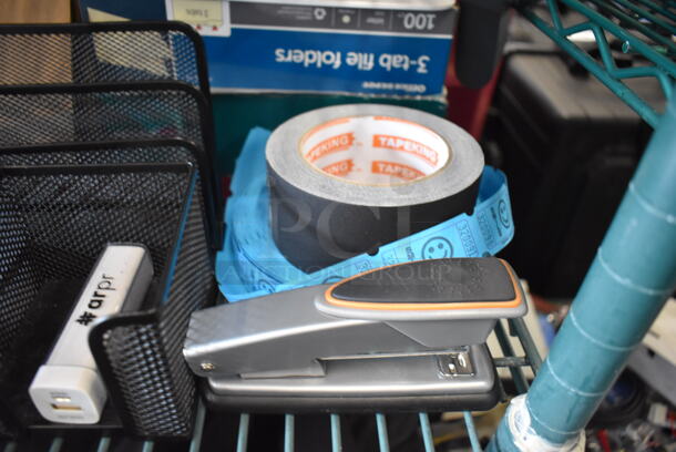 ALL ONE MONEY! Tier Lot of Various Items Including Receipt Printer Paper, Binders, Markers and Phones - Image 8 of 9