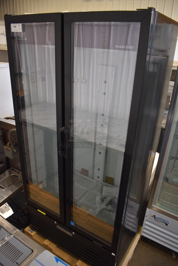 BRAND NEW SCRATCH AND DENT! Beverage Air MT34-1 ENERGY STAR Metal Commercial 2 Door Reach In Cooler Merchandiser w/ LED Lighting and Poly Coated Racks. 115 Volts, 1 Phase. 39x26x79. Tested and Working! - Image 1 of 7