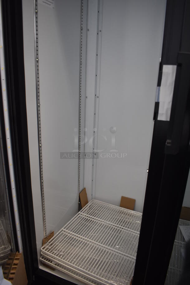BRAND NEW SCRATCH AND DENT! Beverage Air MT34-1 ENERGY STAR Metal Commercial 2 Door Reach In Cooler Merchandiser w/ LED Lighting and Poly Coated Racks. 115 Volts, 1 Phase. 39x26x79. Tested and Working! - Image 4 of 7
