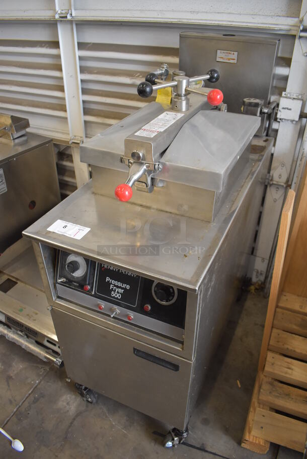 Henny Penny 600 Stainless Steel Commercial Floor Style Electric Powered Pressure Fryer w/ Metal Basket on Commercial Casters. 208 Volts, 1 Phase. 18x39x48 - Image 3 of 7