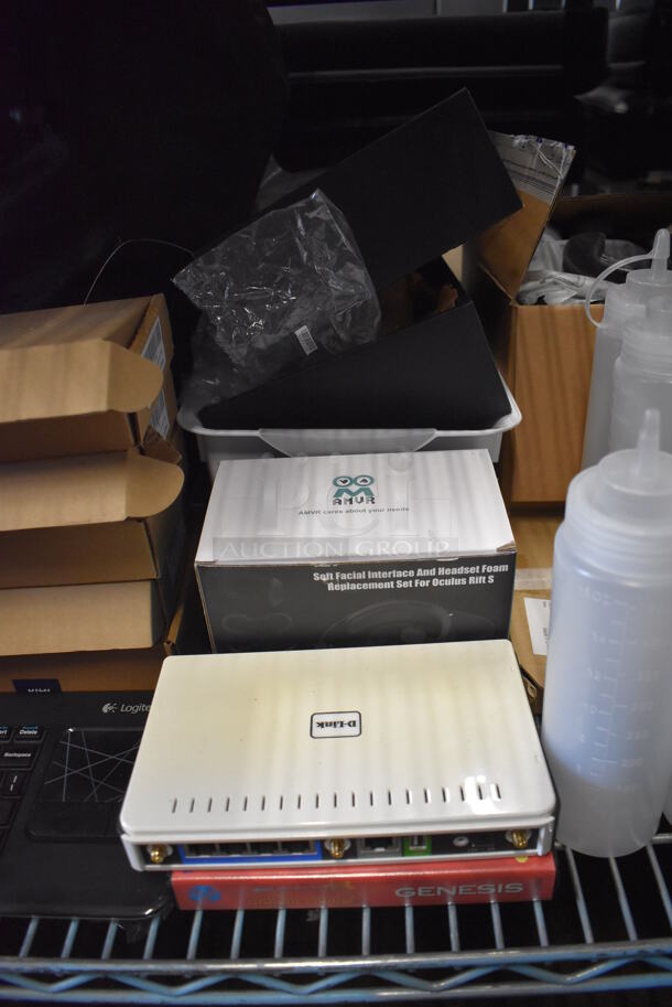 ALL ONE MONEY! Tier Lot of Various Items Including Poly Condiment Bottles, Metal Mounting Brackets, Dlink, Carpet Grip Pads and Keyboard - Image 6 of 10