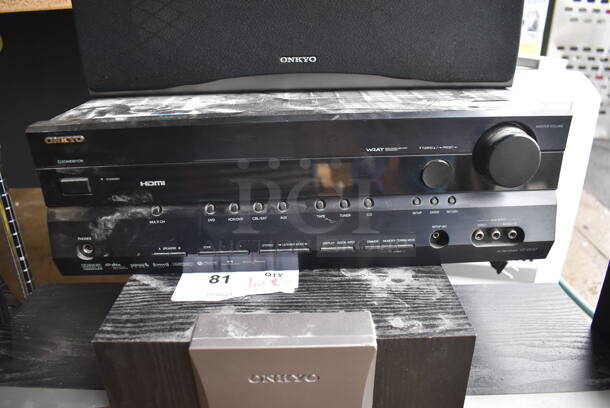 Onkyo SKW-550 Subwoofer w/ Onkyo HT-R550 AV Receiver, SKB-550, 2 SKM-550S, SKC-550C and 2 SKF-550F Speakers. 6.5x8x17, 17x6.5x8, 11x16x19, 6x4x10.5 - Image 11 of 11