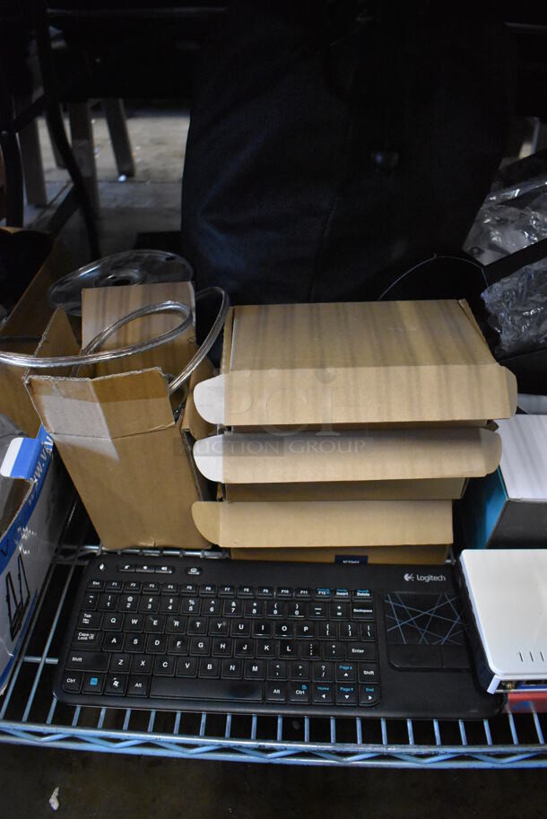 ALL ONE MONEY! Tier Lot of Various Items Including Poly Condiment Bottles, Metal Mounting Brackets, Dlink, Carpet Grip Pads and Keyboard - Image 7 of 10