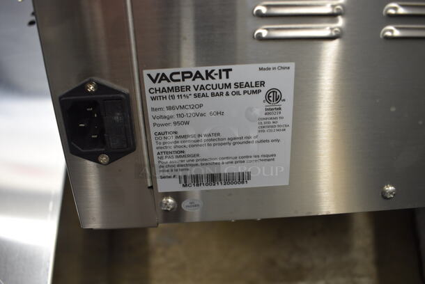 BRAND NEW SCRATCH AND DENT! VacPak-It 186VMC12OP Stainless Steel Commercial Countertop Chamber Vacuum Packing Machine with 12" Seal Bar and Dry Pump. 120 Volts, 1 Phase. 14x17x15. Tested and Working! - Image 6 of 6