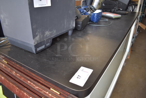 Custom Crafted White and Black POS Counter w/ Glass Front, sliding glass doors and Phillip Hue strip lights. 86x26x40 - Image 4 of 7