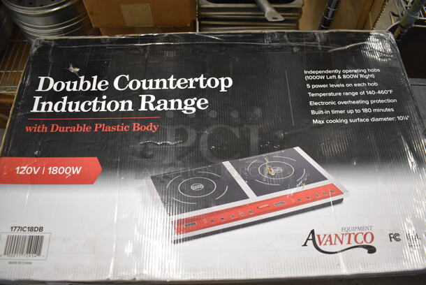 BRAND NEW IN BOX! Avantco 177IC18DB Stainless Steel Commercial Countertop Electric Powered Double Countertop Induction Range / Cooker. 120 Volts, 1 Phase. 25x15x3. Tested and Working! - Image 2 of 4