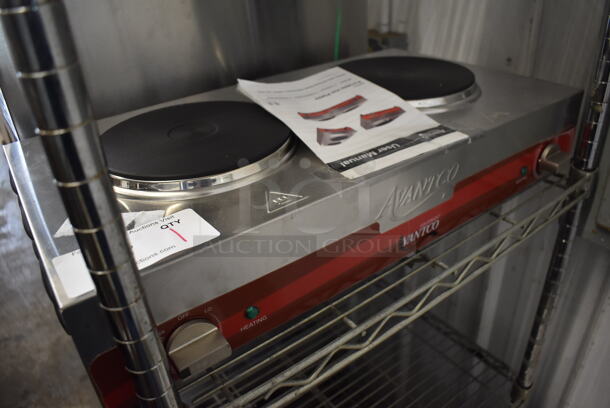 BRAND NEW IN BOX! Avantco 177EB202SBSA Stainless Steel Commercial Countertop Electric Powered Double Burner Solid Top Portable Hot Plate. 120 Volts, 1 Phase. 24x13x9. Tested and Working! - Image 2 of 5
