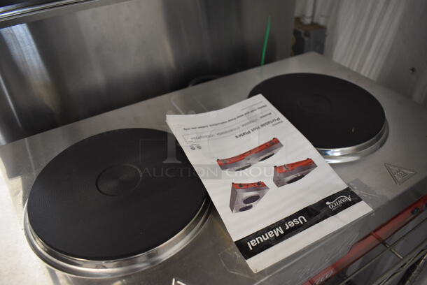BRAND NEW IN BOX! Avantco 177EB202SBSA Stainless Steel Commercial Countertop Electric Powered Double Burner Solid Top Portable Hot Plate. 120 Volts, 1 Phase. 24x13x9. Tested and Working! - Image 4 of 5