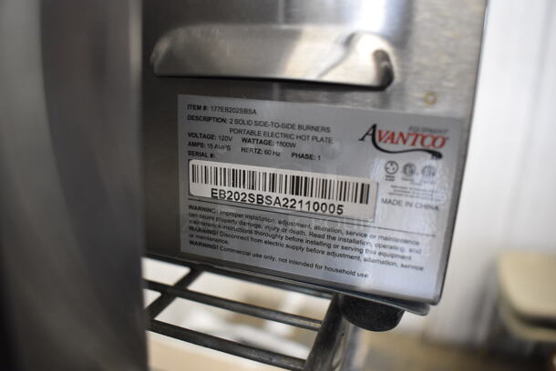 BRAND NEW IN BOX! Avantco 177EB202SBSA Stainless Steel Commercial Countertop Electric Powered Double Burner Solid Top Portable Hot Plate. 120 Volts, 1 Phase. 24x13x9. Tested and Working! - Image 5 of 5