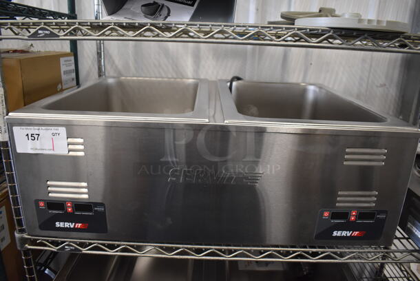 LIKE NEW! ServIt 423FW200D Stainless Steel Commercial Countertop 2 Well Food Warmer. Unit Has Only Been Used a Few Times! 120 Volts, 1 Phase. 30.5x23x0.5. Tested and Working! - Image 1 of 8