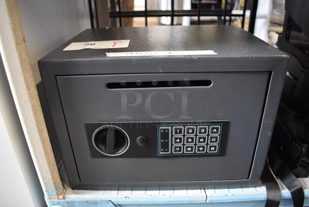 Gray Metal Single Compartment Safe. Comes w/ Combination and Key. 14x10x10