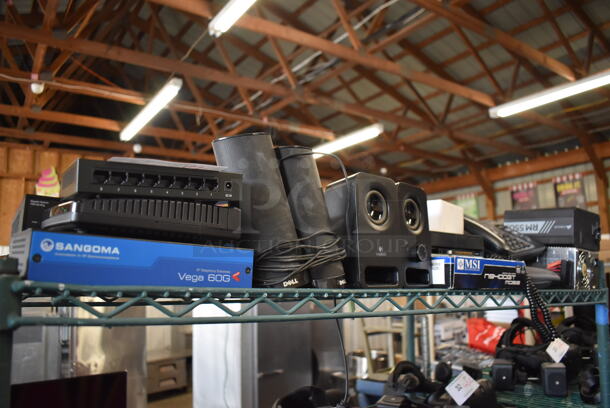 ALL ONE MONEY! Tier Lot of Various Items Including Speakers, Sangoma IP Telephony Gateway and Corded Telephone - Image 1 of 5
