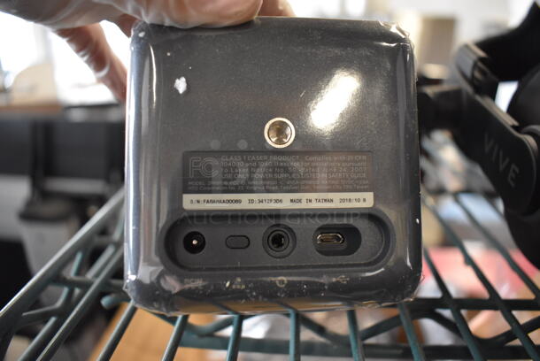 HTC VR Headset w/ 2 HTC Controllers,  2 HTC 2PR8100 Vive Base Stations and 2 Base Station Chargers. 9x12x6, 4.5x5x9, 3.5x2.5x3.5 - Image 6 of 8