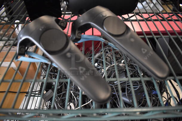 HTC VR Headset w/ 2 HTC Controllers,  2 HTC 2PR8100 Vive Base Stations and 2 Base Station Chargers. 9x12x6, 4.5x5x9, 3.5x2.5x3.5 - Image 2 of 7