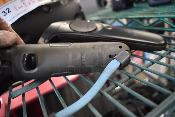 HTC VR Headset w/ 2 HTC Controllers,  2 HTC 2PR8100 Vive Base Stations and 2 Base Station Chargers. 9x12x6, 4.5x5x9, 3.5x2.5x3.5 - Image 3 of 7