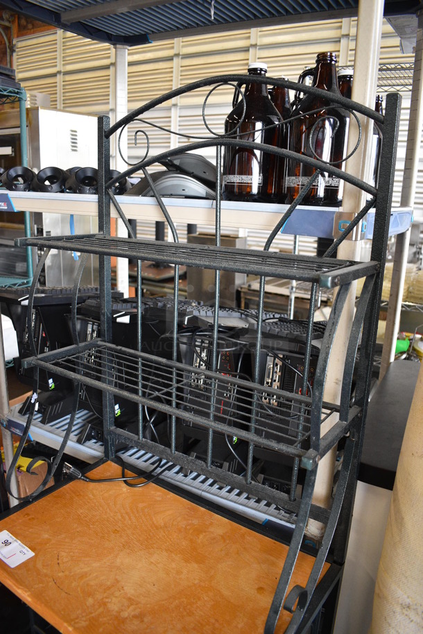 Black Metal Counter w/ Brown Countertop and 2 Wire Under Shelves and Over Shelves. 25x19x70 - Image 5 of 5