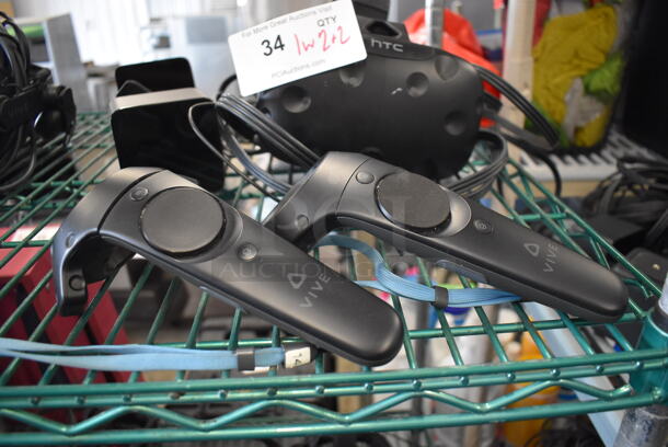 HTC VR Headset w/ 2 HTC Controllers,  2 HTC 2PR8100 Vive Base Stations and 2 Base Station Chargers. 9x12x6, 4.5x5x9, 3.5x2.5x3.5 - Image 3 of 5