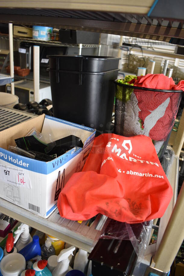 ALL ONE MONEY! Lot of Various Items Including Black Metal Mesh Waste Basket and Black Poly Trash Cans. - Image 4 of 4