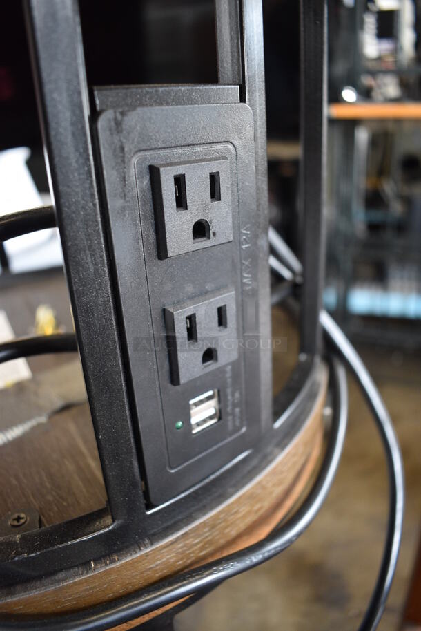 2 Wood Pattern End Tables w/ USB Charge Ports on Black Metal Frame. 16x16x26. 2 Times Your Bid! - Image 4 of 5