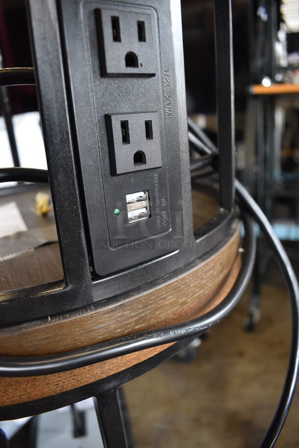 2 Wood Pattern End Tables w/ USB Charge Ports on Black Metal Frame. 16x16x26. 2 Times Your Bid! - Image 5 of 5