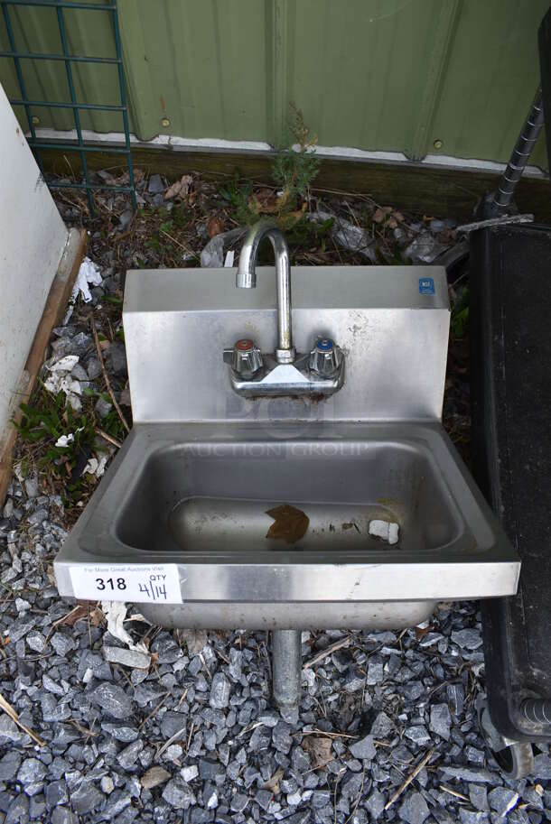 Stainless Steel Commercial Single Bay Wall Mount Sink w/ Faucet and Handles. 17x16x25