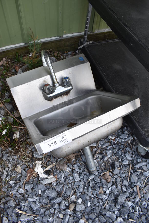 Stainless Steel Commercial Single Bay Wall Mount Sink w/ Faucet and Handles. 17x16x25 - Image 2 of 4