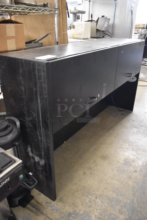 Black 2 Compartment Overhead Desk Cabinet. 65.5x14.5x36.5