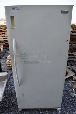Frigidaire FFU21F5HWB Metal Single Door Reach In Freezer. Door Needs To Be Reattached. 115 Volts, 1 Phase. 32x28x71. Tested and Does Not Power On