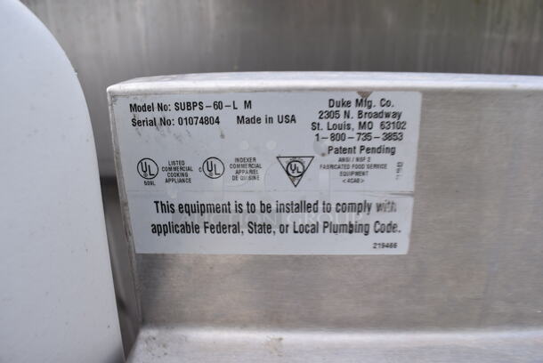 Duke SUBPS-60-LM Stainless Steel Commercial Counter w/ Sink Basin, Faucet, Handle and 2 Wood Pattern Doors. 60x30x40 - Image 6 of 7
