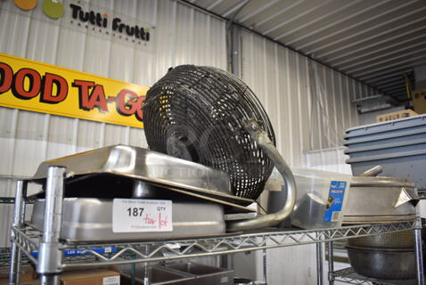 ALL ONE MONEY! Tier Lot of Various Items Including Metal Fan, Metal Lids