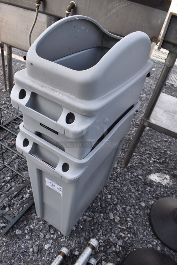 2 Rubbermaid Gray Poly Slim Jim Trash Cans. 11x20x30. 2 Times Your Bid! - Image 2 of 4