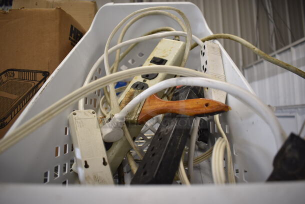 ALL ONE MONEY! Tier Lot of Various Items Including Gray Poly Bus Bins and Power Strips - Image 4 of 4
