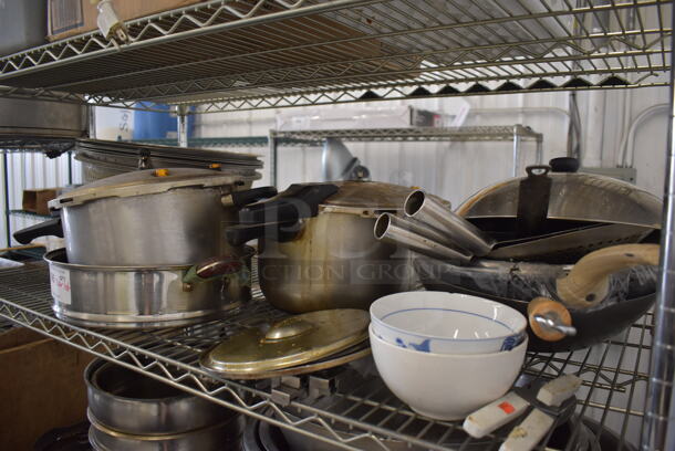 ALL ONE MONEY! Tier Lot of Various Items Including Metal Pots and Colanders