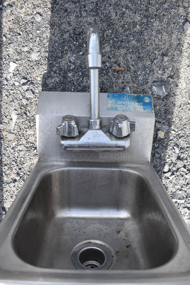 Stainless Steel Commercial Single Bay Wall Mount Sink w/ Faucet and Handles. 11x14x26 - Image 3 of 3
