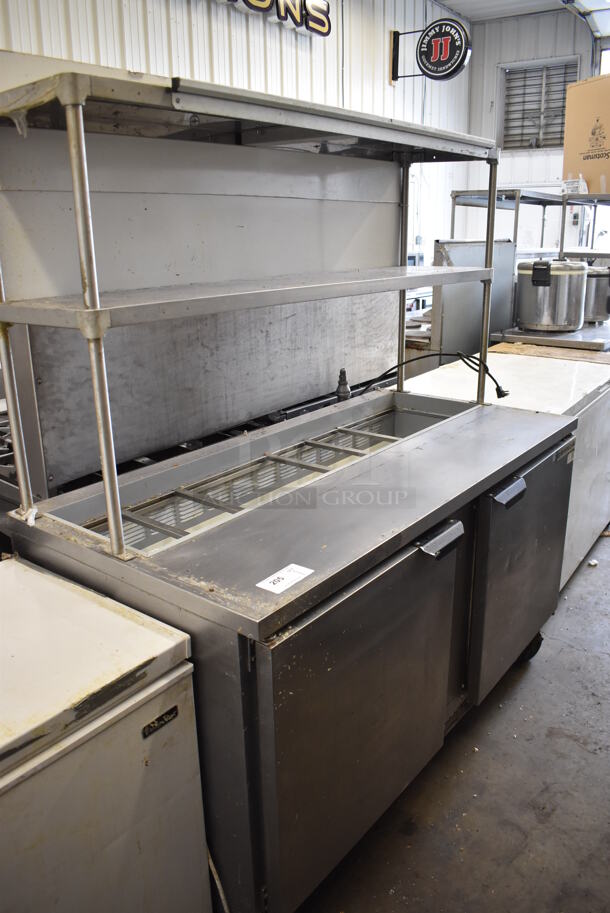 Beverage Air SPE60-16 Stainless Steel Commercial Prep Table w/ 2 Tier Over Shelf on Commercial Casters. 115 Volts, 1 Phase. 60x29x73. Tested and Powers On But Does Not Get Cold - Image 1 of 8