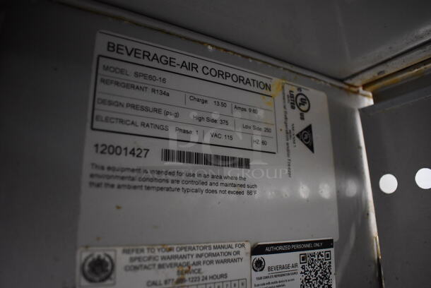 Beverage Air SPE60-16 Stainless Steel Commercial Prep Table w/ 2 Tier Over Shelf on Commercial Casters. 115 Volts, 1 Phase. 60x29x73. Tested and Powers On But Does Not Get Cold - Image 6 of 8