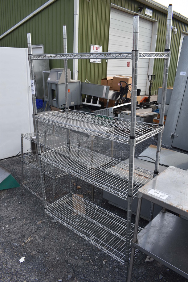Chrome Finish 4 Tier Wire Shelving Unit. BUYER MUST DISMANTLE. PCI CANNOT DISMANTLE FOR SHIPPING. PLEASE CONSIDER FREIGHT CHARGES. 36x14x67 - Image 1 of 3