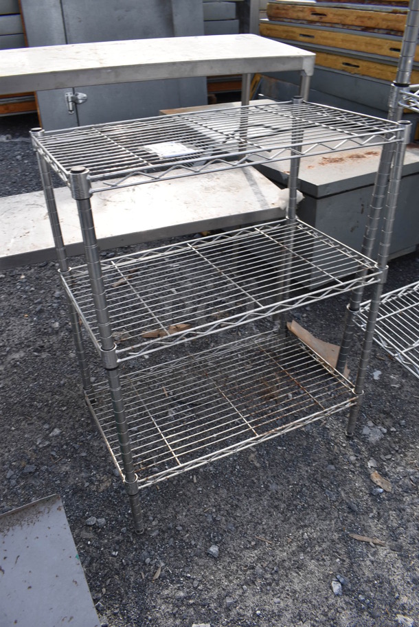 Chrome Finish 3 Tier Wire Shelving Unit. BUYER MUST DISMANTLE. PCI CANNOT DISMANTLE FOR SHIPPING. PLEASE CONSIDER FREIGHT CHARGES. 23.5x13.5x30 - Image 2 of 3