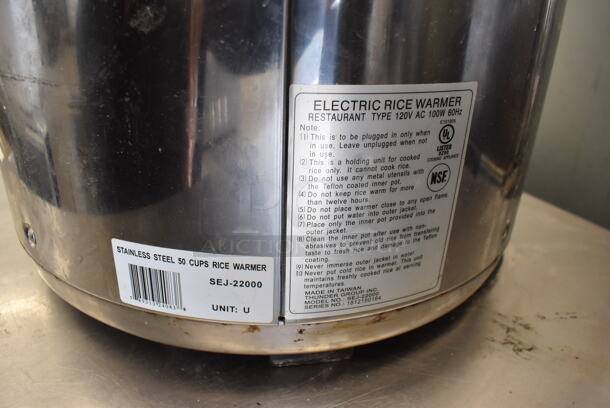 Thunder Group SEJ-22000 Stainless Steel Commercial Countertop Rice Cooker. 120 Volts, 1 Phase. 18x16x16. Tested and Working! - Image 4 of 6