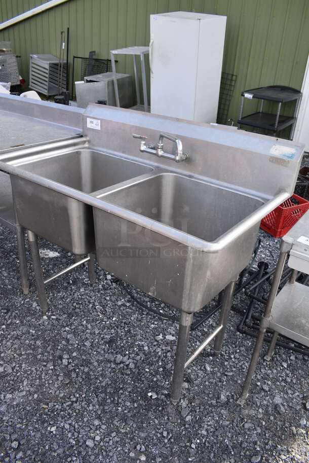 Stainless Steel Commercial 2 Bay Sink w/ Faucet and Handles. 47x26x42. Bays 20x20x11
